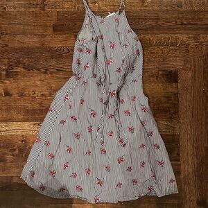 Soprano Black and White Striped Floral Midi Dress